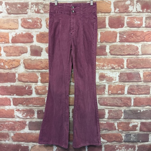 Free People Pants Women's 27 Purple Corduroy High Rise Flare Stretchy Trousers - Picture 1 of 9